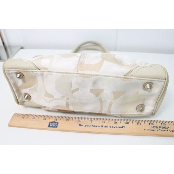 Coach Hampton Cream/White/Tan Signature Canvas and Leather Satchel Handbag 13338 - Picture 11 of 13